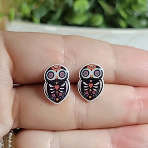 Day of the Dead Owl Stud Earrings